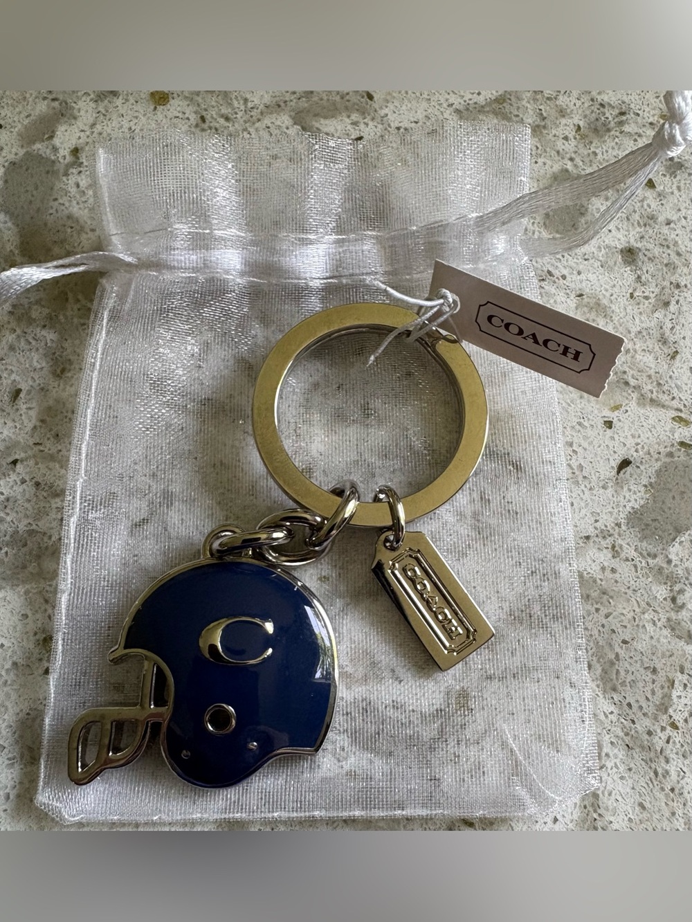 NWT Coach Navy and silver Football Helmet Key Ring